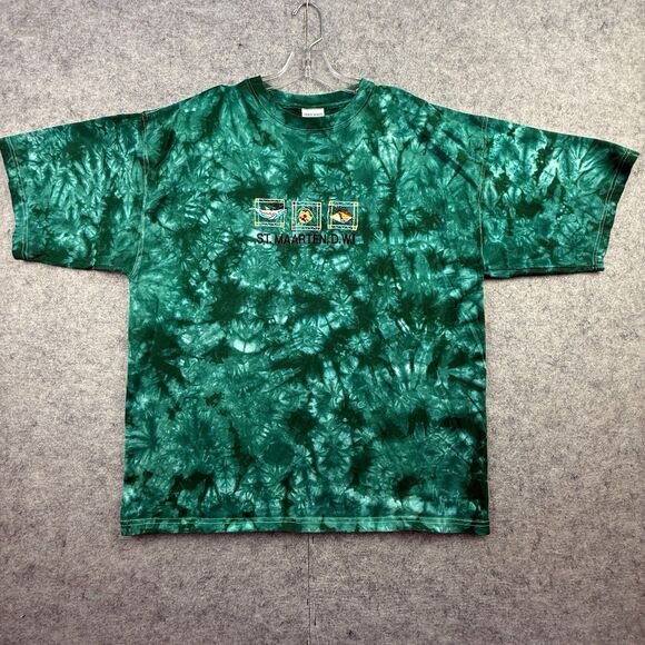 St Maarten Dutch West Indies T-Shirt Men's X-Large Green Tie Dye Embroidered VTG - Picture 1 of 8